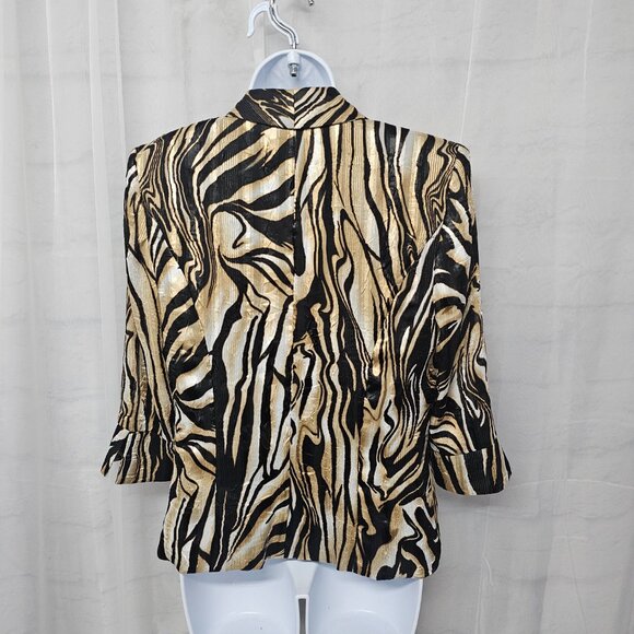 Alex Evenings Tiger Striped Jacket Evening Formal Satin Retro M - Picture 6 of 9